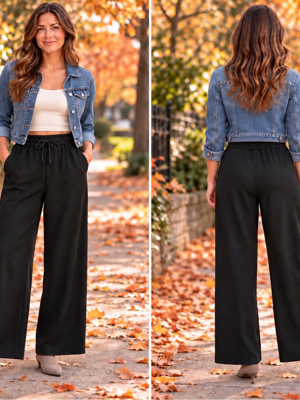Halara Linen Feel Wide Leg Drawstring Pants - Black